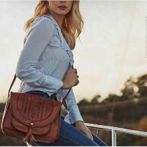 Patricia Nash Leather Braided Baratolli Saddle Crossbody Bag